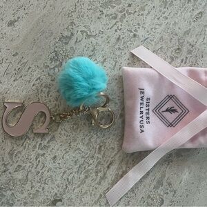 Pink Keychain with Blue Pom Pom
